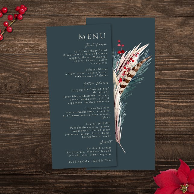 Menu Elégant Boho Rustique Pampas & Pine Vert Tan Rouge (Créateur téléchargé)