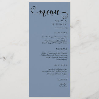 Menu Elegant Calligraphy Minimalist Blue Wedding 