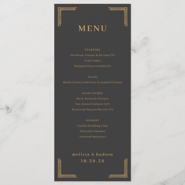 Menu Élégant Charbon Or (Devant)