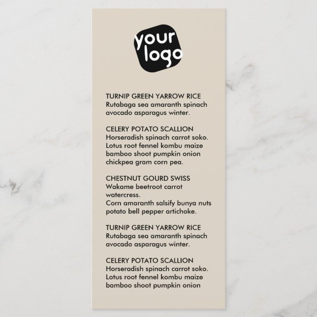 Menu Élégant Chic Moderne Taupe Custom Logo Restaurant (Devant)