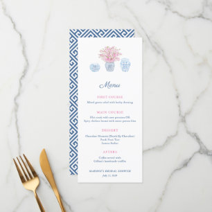 Menu Elegant Chinoiserie Navy & Pink Fête des mariées M