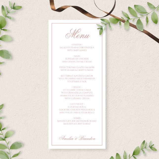 Menu Elegant Classic Dusty Rose Border Script Wedding (Créateur téléchargé)