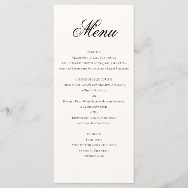 Menu Élégant classique Formal Black Cream Mariage Dîner (Devant)