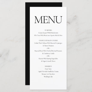 Menu Élégant classique Formel Noir Blanc Mariage Dîner