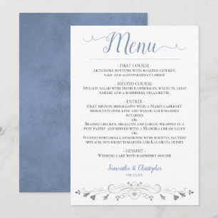 Menu Élégant coeur d'argent Mariage bleu dusty