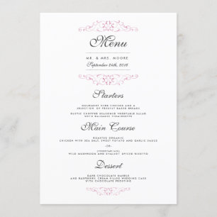 Menu élégant de dîner de mariage avec fioritures r