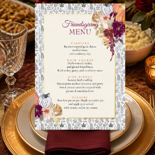 Menu élégant de dîner Friendsgiving citrouille et 