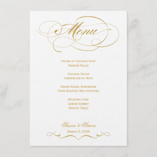 Menu élégant de mariage de manuscrit - or