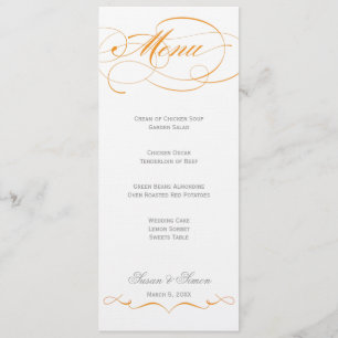 Menu élégant de mariage de manuscrit - orange