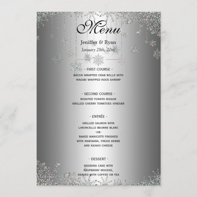 Menu élégant de mariage d'hiver (Devant)