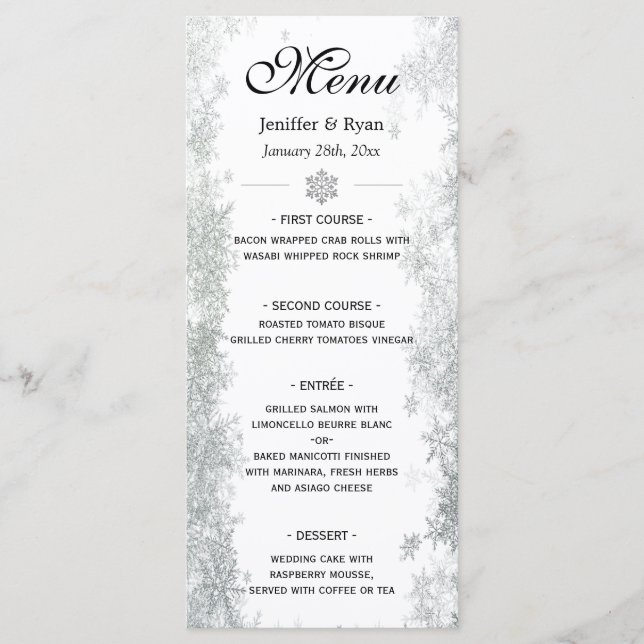 Menu élégant de mariage d'hiver (Devant)