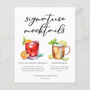 Menu élégant de mocktails pour mariage en soirée