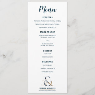 Menu élégant d'esperluète de marine et d'or