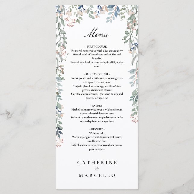 Menu Élégant dîner Fleur sauvage Mariage Floral (Devant)