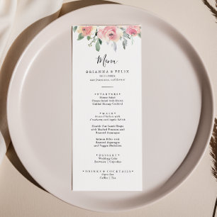 Menu Élégant Dîner Floral Rose Blush