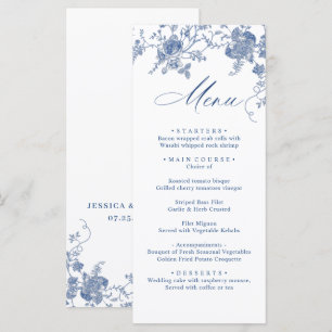 Menu Élégant dîner Mariage bleu victorien Floral