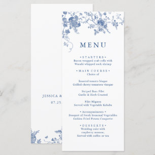 Menu Élégant dîner Mariage bleu victorien Floral