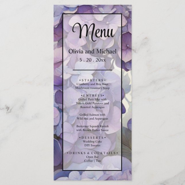 Menu élégant doux clair violet floral (Devant)