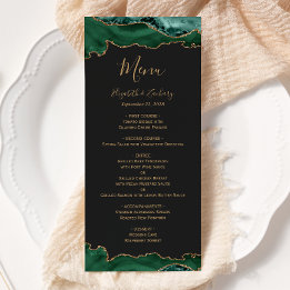 Menu Élégant Emerald Green Or Agate Mariage foncé