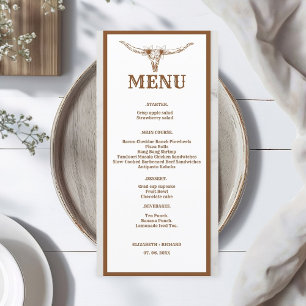 Menu Élégant et chic Boho Western Cowboy Mariage