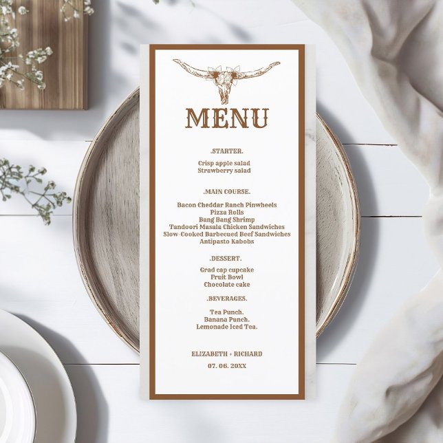 Menu Élégant et chic Boho Western Cowboy Mariage (Créateur téléchargé)