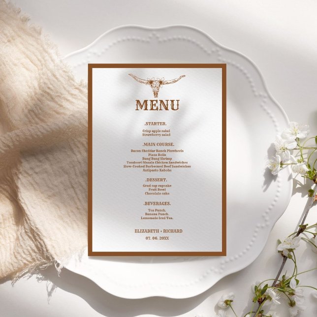 Menu Élégant et chic Boho Western Cowboy Mariage (Créateur téléchargé)