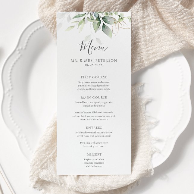 Menu Elégant Eucalyptus Feuille Mariage or vert (Créateur téléchargé)