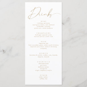 Menu Elégant Faux Gold Script Calligraphie Boissons Men