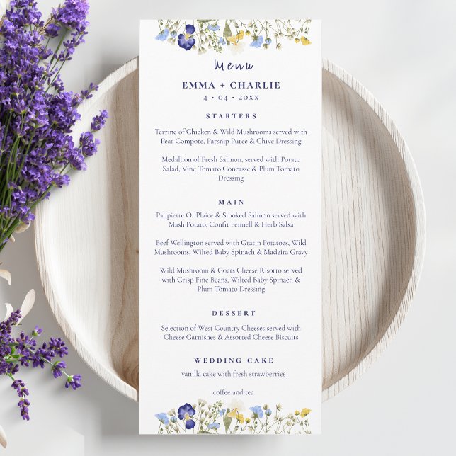 Menu Élégant fleur sauvage Boho Mariage de script (Créateur téléchargé)