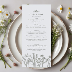 Menu Élégant Fleur sauvage Boho Olive Green Mariage