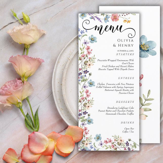 Menu Élégant Fleur sauvage de printemps simple Mariage (Créateur téléchargé)