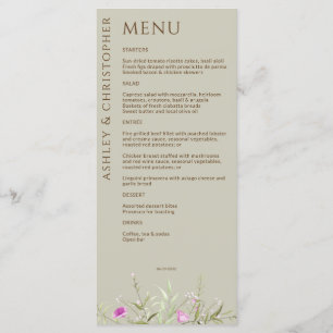 Menu Élégant Fleur sauvage moderne Taupe Mariage