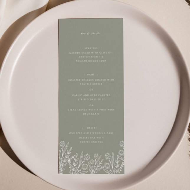 Menu Élégant Fleur sauvage Sage Green Mariage Dîner Men (Créateur téléchargé)
