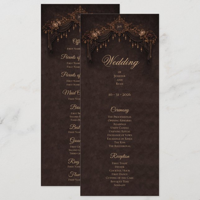 Menu Elegant floral Gothic Halloween Wedding Program (Devant / Derrière)