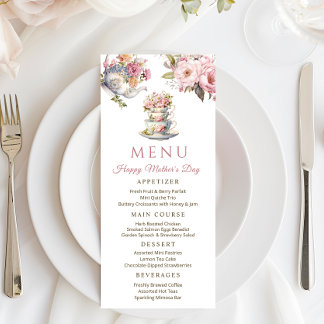 Menu Elegant Floral Vintage Tea Party Mother's Day