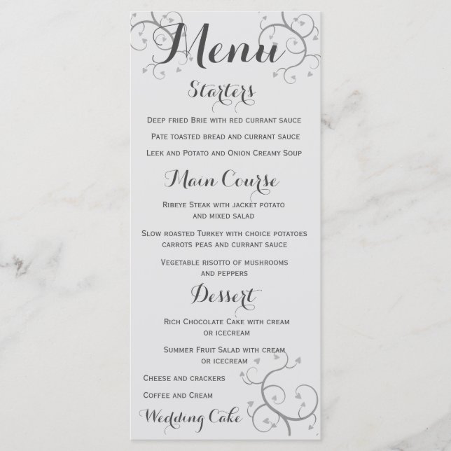 Menu Élégant Flourdissement Avec Coeur Mariage (Devant)
