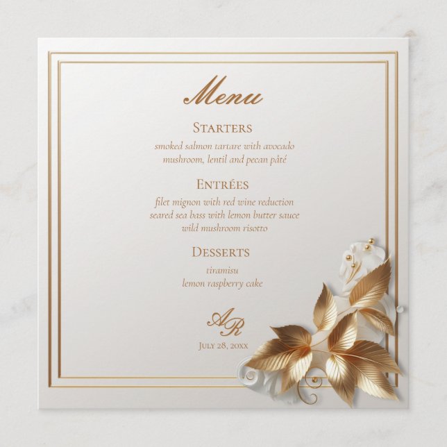 Menu Elegant Gold Botanical Wedding  (Devant)