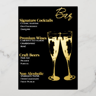 Menu Élégant Gold Foiled Cocktail Party Bar Menu