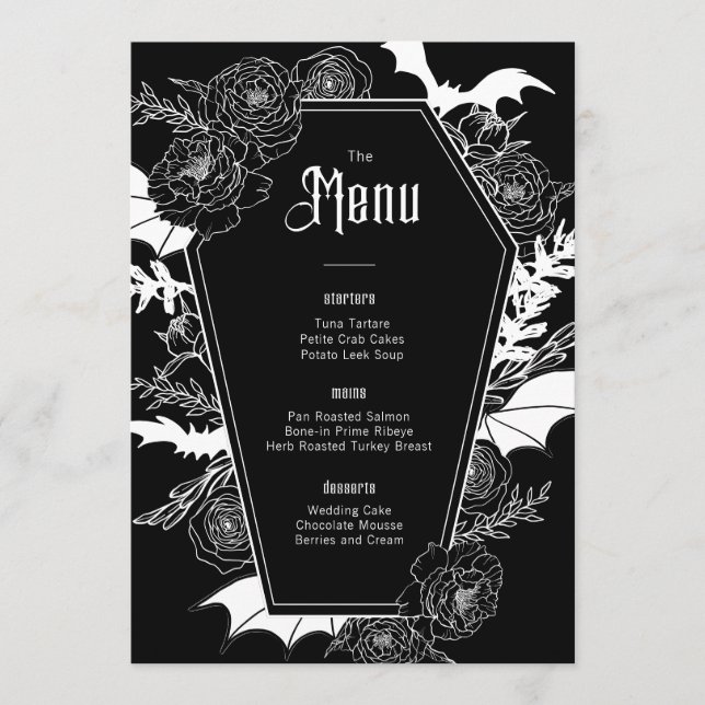 Menu Élégant gothique Mariage floral noir (Devant)