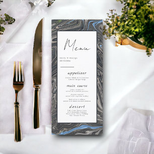 Menu Elégant Gris Bleu Huile Peinture Mariage Abstrait