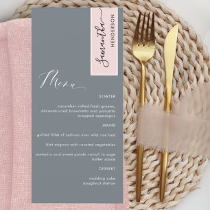 Menu Élégant Gris et Rose Poussiéreux avec Nom de