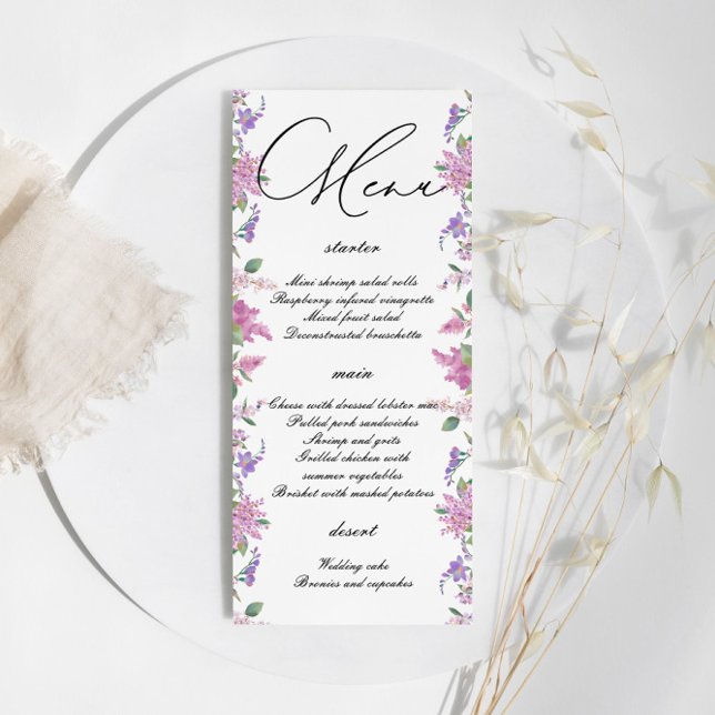 Menu Elégant Lilac Aquarelle Mariage (Créateur téléchargé)