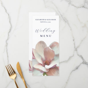 Menu Élégant Magnolia Mariage rose et blanc