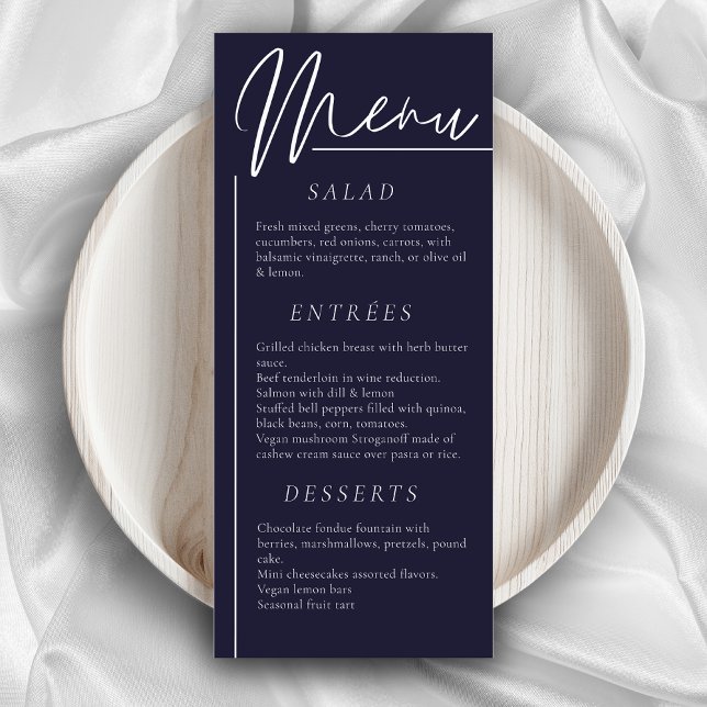Menu Elégant mariage aquarelle fleur bleu marine dîner (Créateur téléchargé)