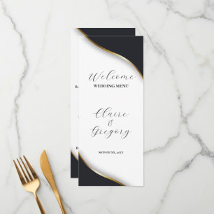 Menu Élégant Mariage Black White Gold