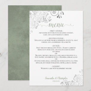 Menu Elégant Mariage blanc en dentelle argentée