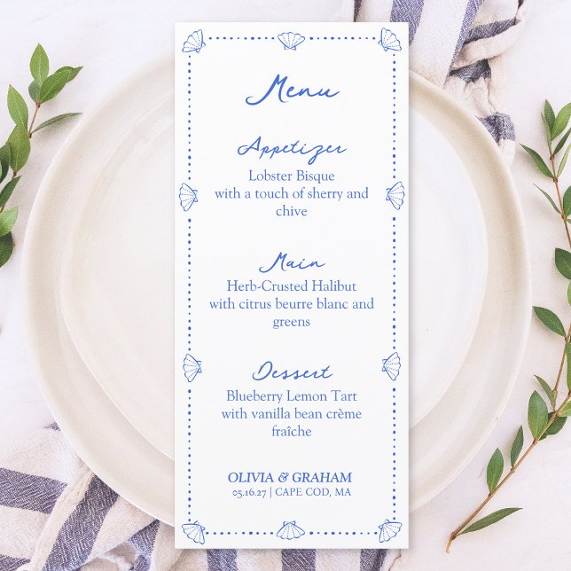 Menu Elégant Mariage bleu de coquillage à main (Créateur téléchargé)