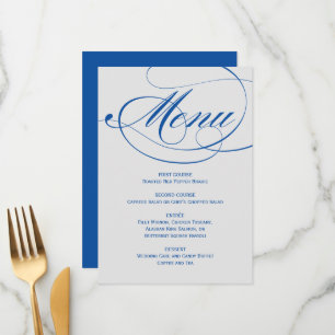 Menu Élégant mariage calligraphié bleu gris