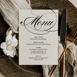 Menu Élégant mariage calligraphié noir et ivoire