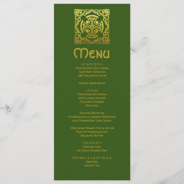 Menu Elégant Mariage celtique Vert Faux Or Celtic noeud (Devant)